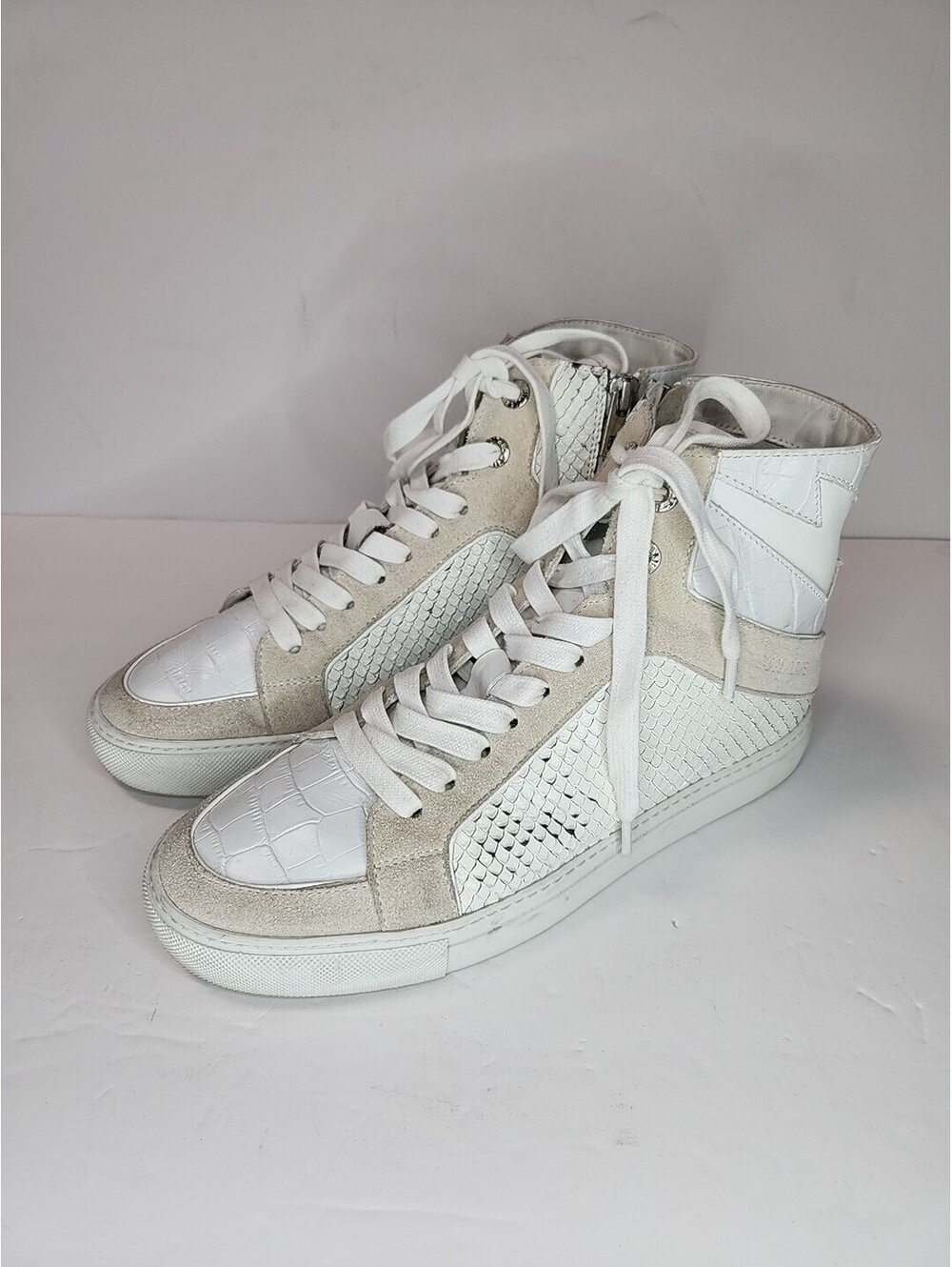 Zadig & Voltaire Sneakers High Top Wedge Flash Leather Suede Wht Runners 40 US 9